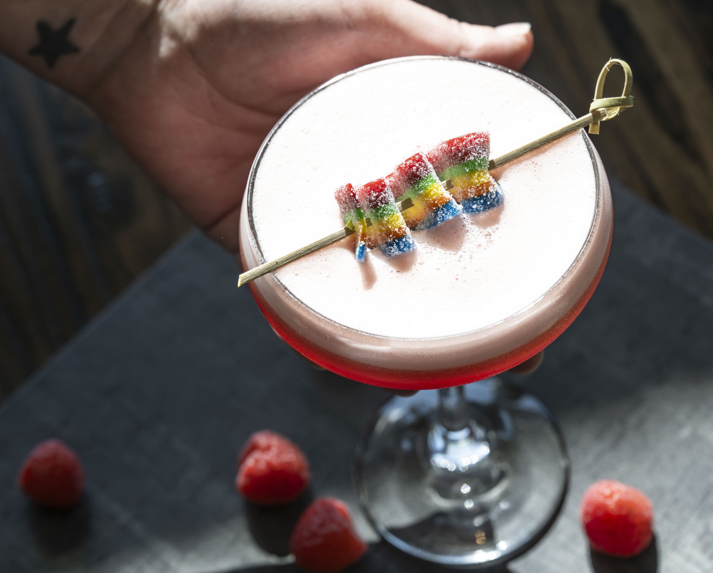 Cocktail garnished with candy