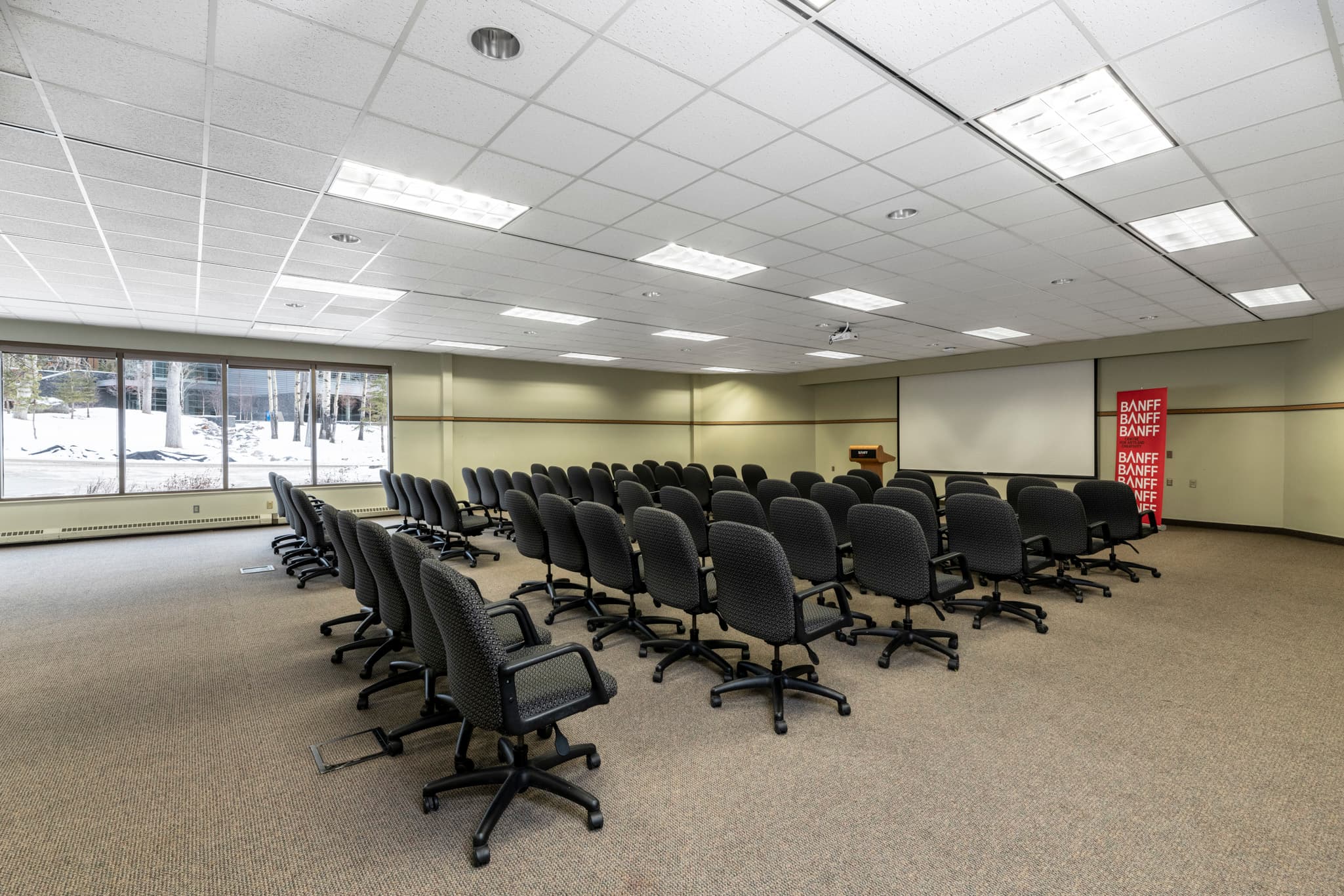 A conference room with chairs
