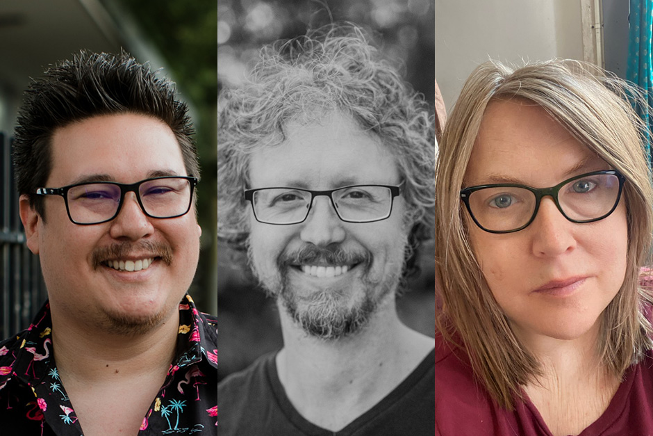 Summer Writers faculty Jordan Abel, Adam Dickinson, and Dodie Bellamy