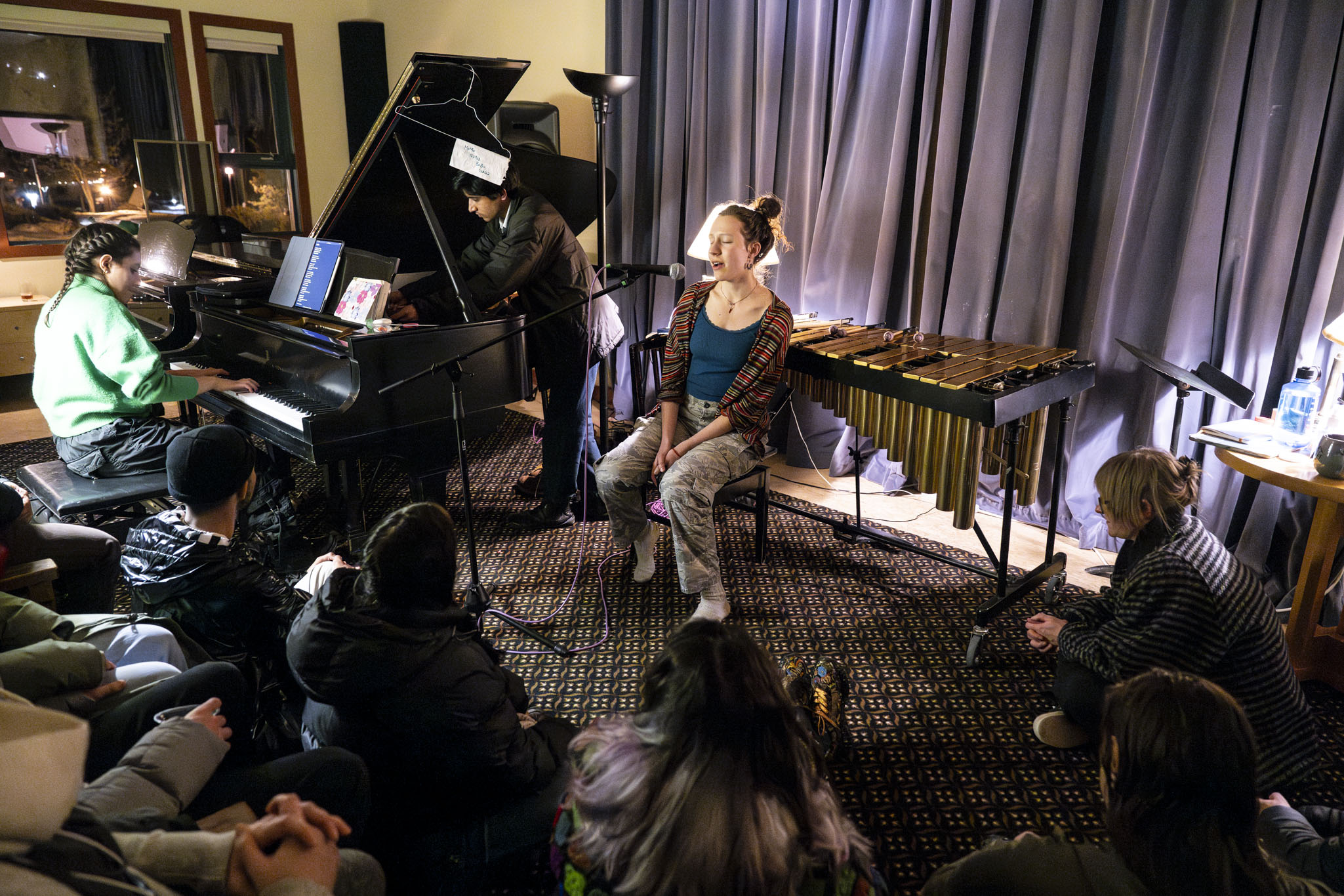 Maddalena Ohrbach from À Mer (voice), Elissa Nakhleh from À Mer (piano), and Aditya Bhat (percussion)BMiR 2025 Open Studio