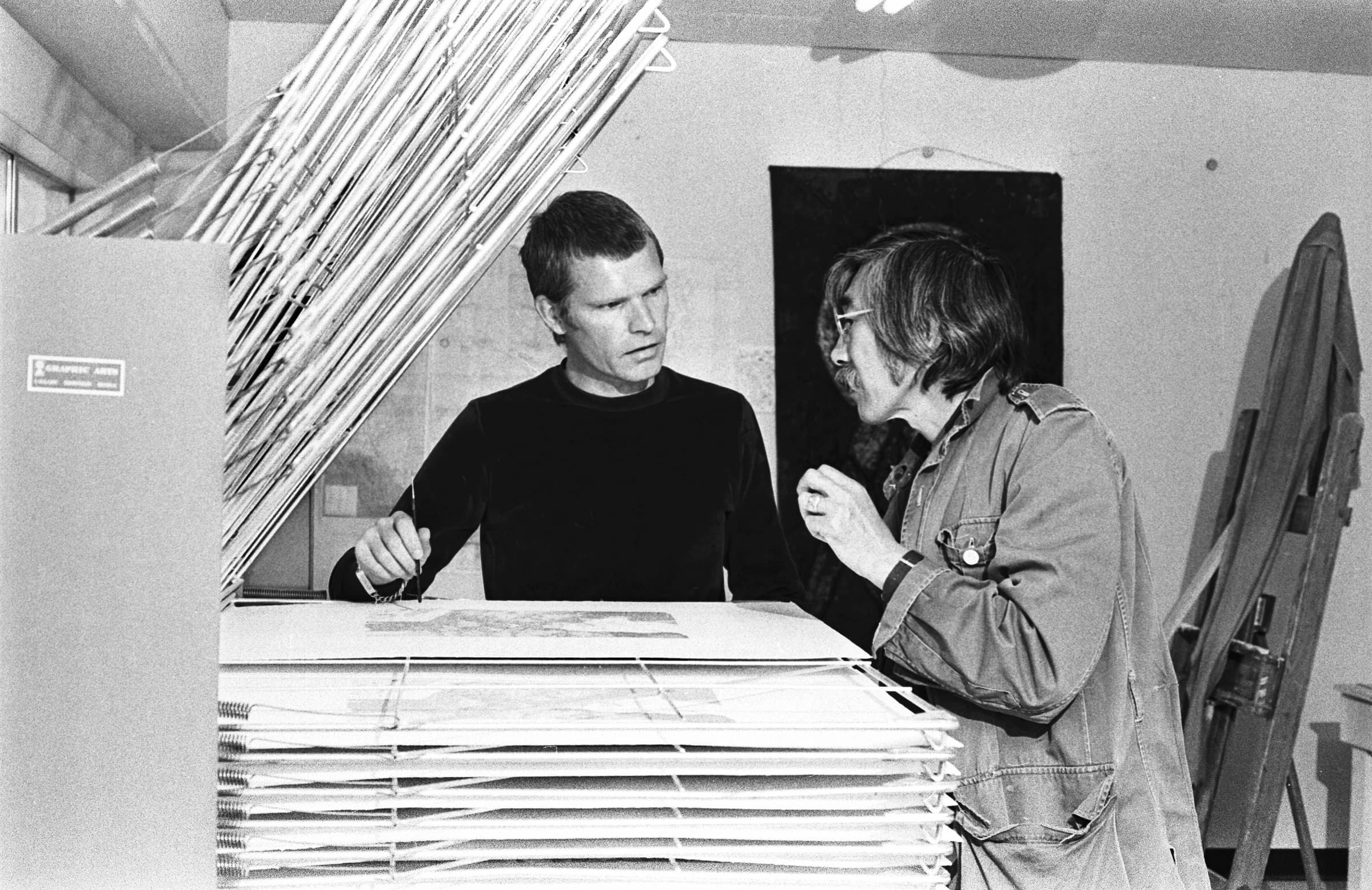 Takao Tanabe with Visual Arts faculty Robert Young in Glyde Hall studio.