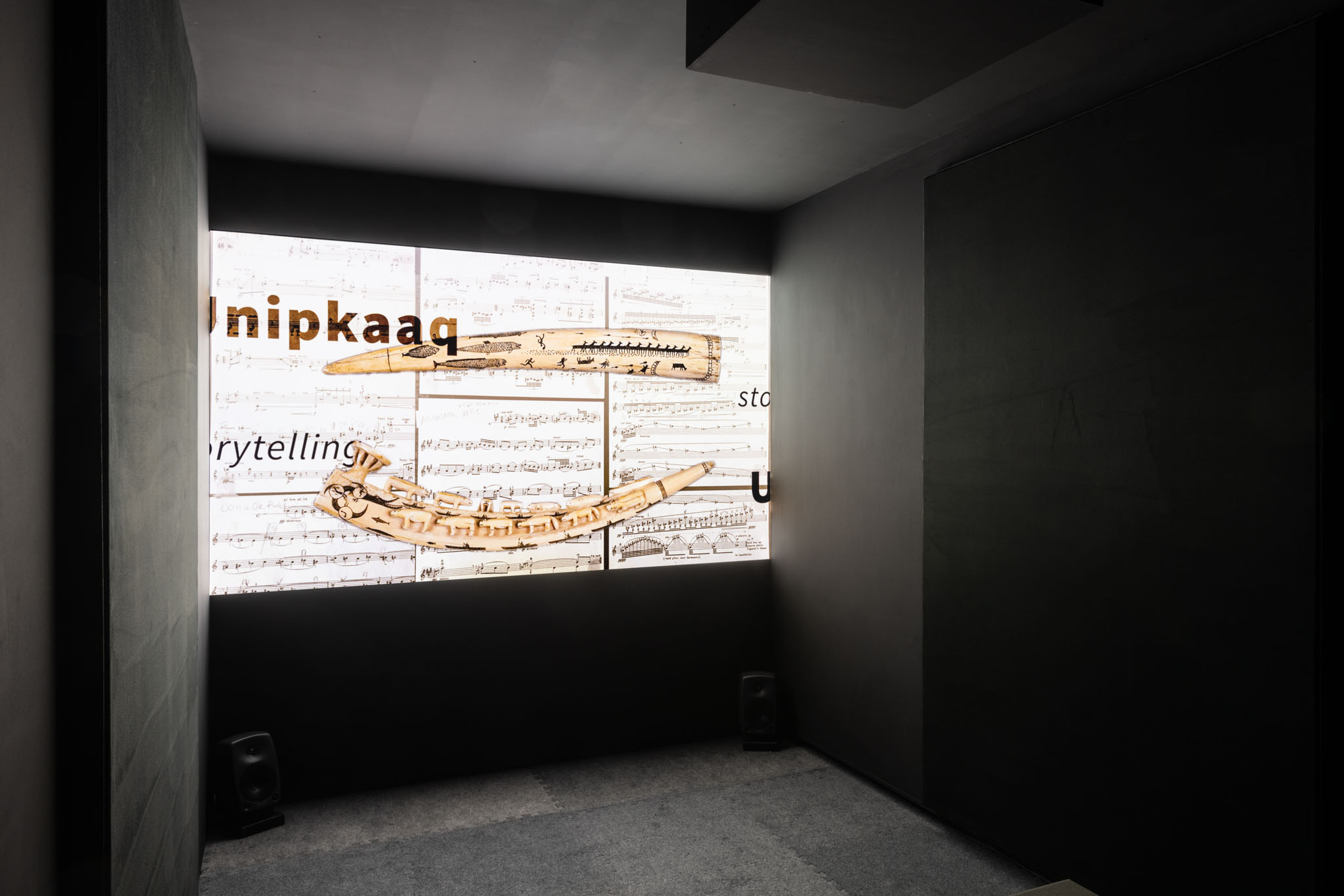 Heidi Aklaseaq Senungetuk, Qutaaŋuaqtuit: Dripping Music, 2018. Soundings: An Exhibition in Five Parts, installation view at Walter Phillips Gallery, Banff Centre for Creativity, 2021.