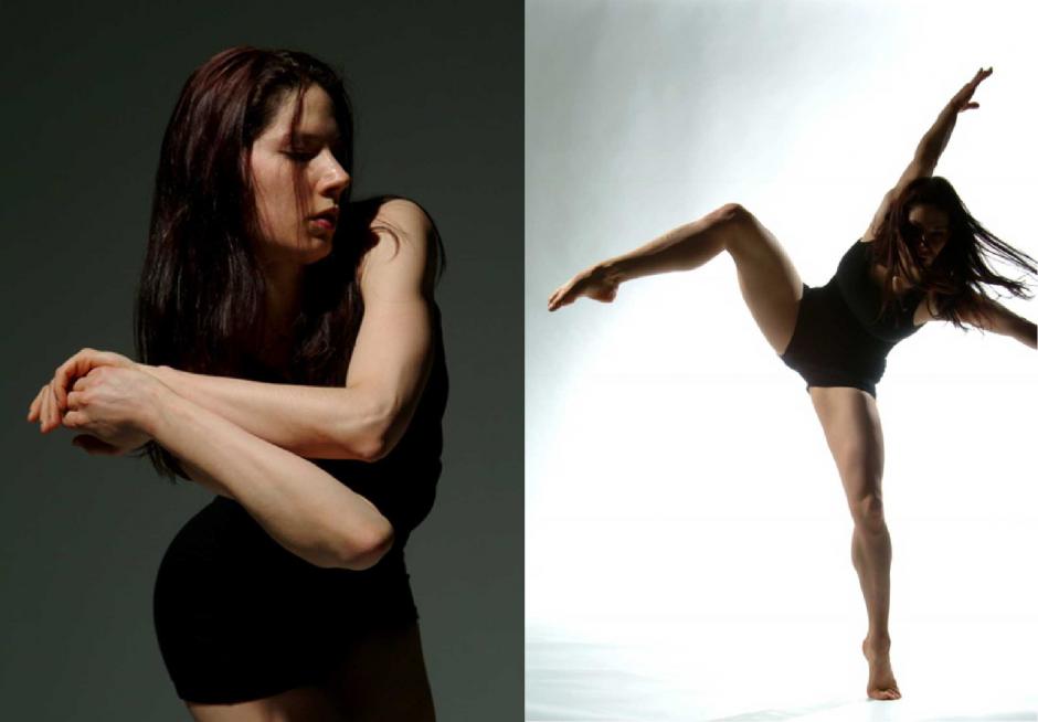 Pictures of dancer Emily Molnar performing a contemporary routine.