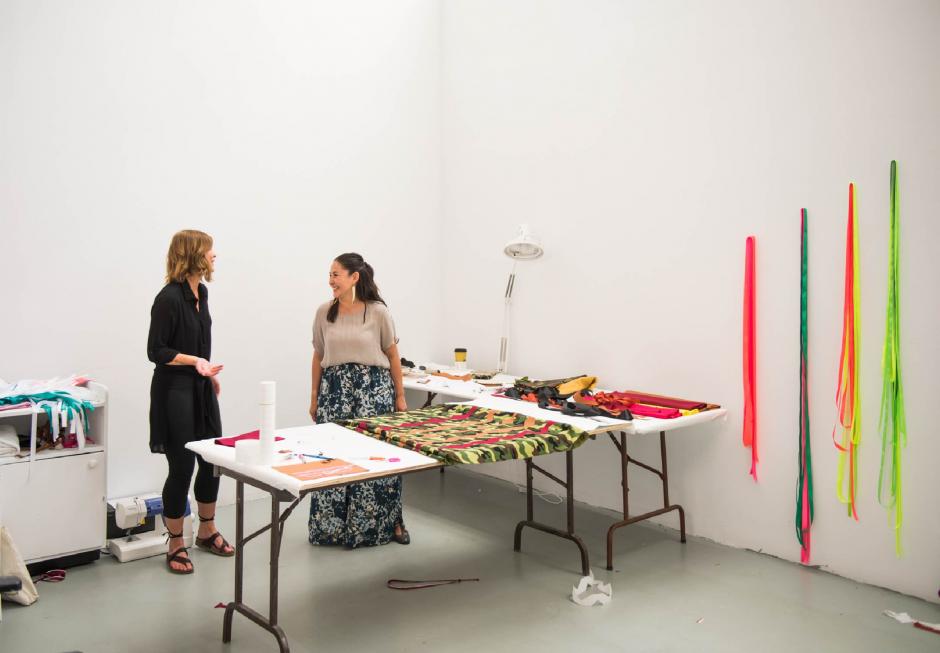 Reneltta Arluk Collaboration | Banff Centre Two artists collaborating in a vibrant visual artist studio.