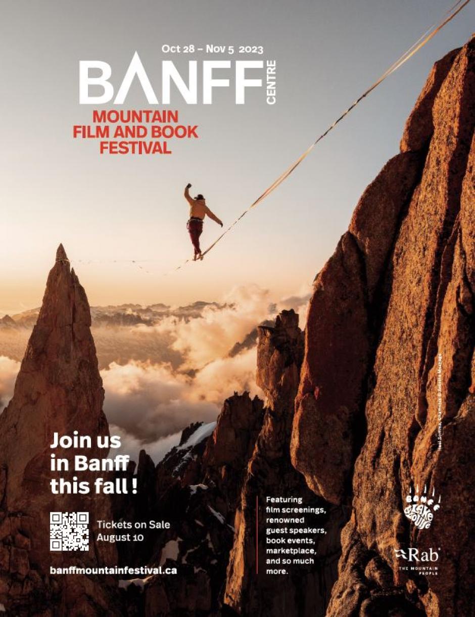 2023 Signature Image, 2023 Banff Centre Mountain Film and Book Festival, sample advertisement, photo by Antoine Mesnage