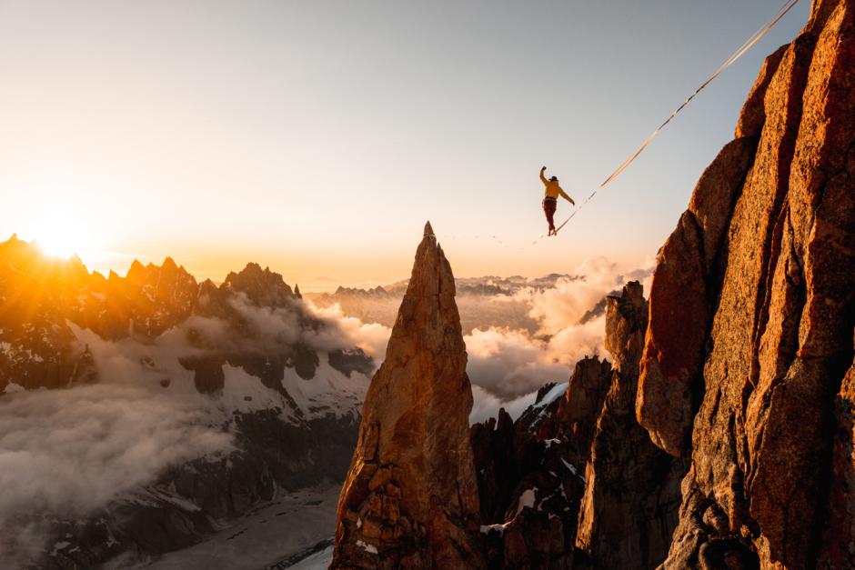 2023 Banff Centre Mountain Film and Book Festival, Signature Image, Hael Somma in Chamonix, photo by Antoine Mesnage, Highline, Slackline