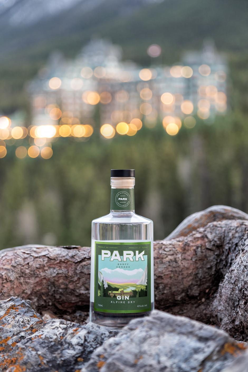 Park Distillery Sponsor Image In front of Fairmont Banff Springs