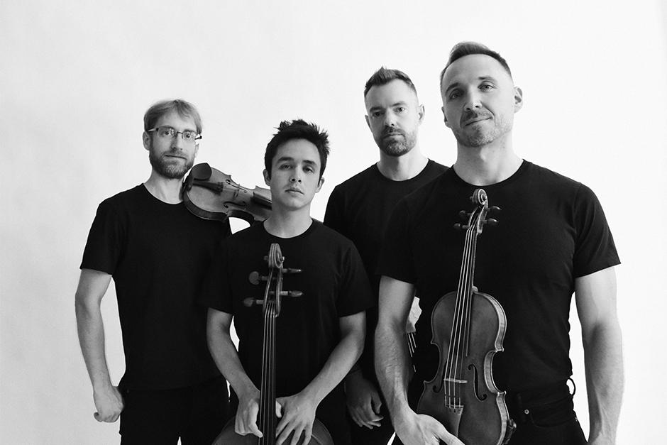 Black and white photo of JACK Quartet. 