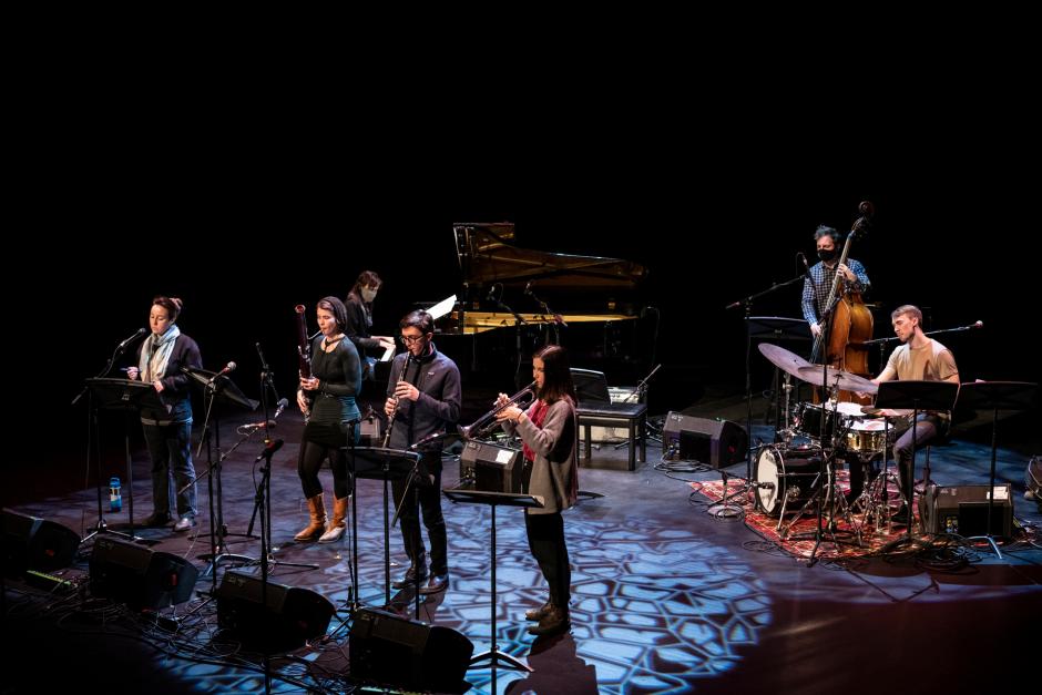 Madeleine Ertel, trumpet, Clea Anais, voice, Daniel Green, clarinet, Katelin Coleman, basson, Stephanie Urquhart, piano, Daniel Howard, upright bass, Morgan Zwicker, drums, Photo by Rita Taylor