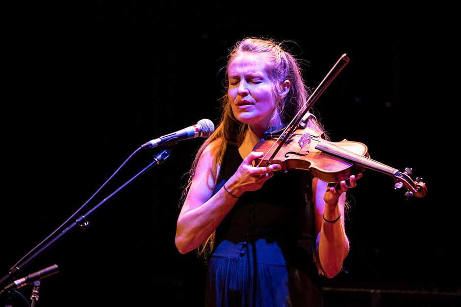 Hannah Epperson sings and plays violin during a concert at Banff Musicians In Residence 2023