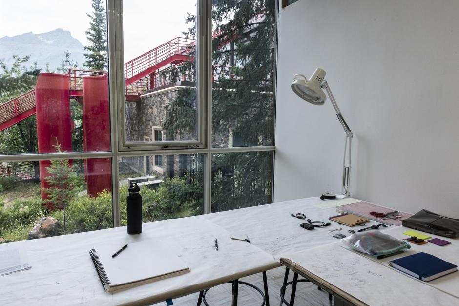 Artist Sandrine Schaefer's studio during the Banff Research in Culture residency, 2017.