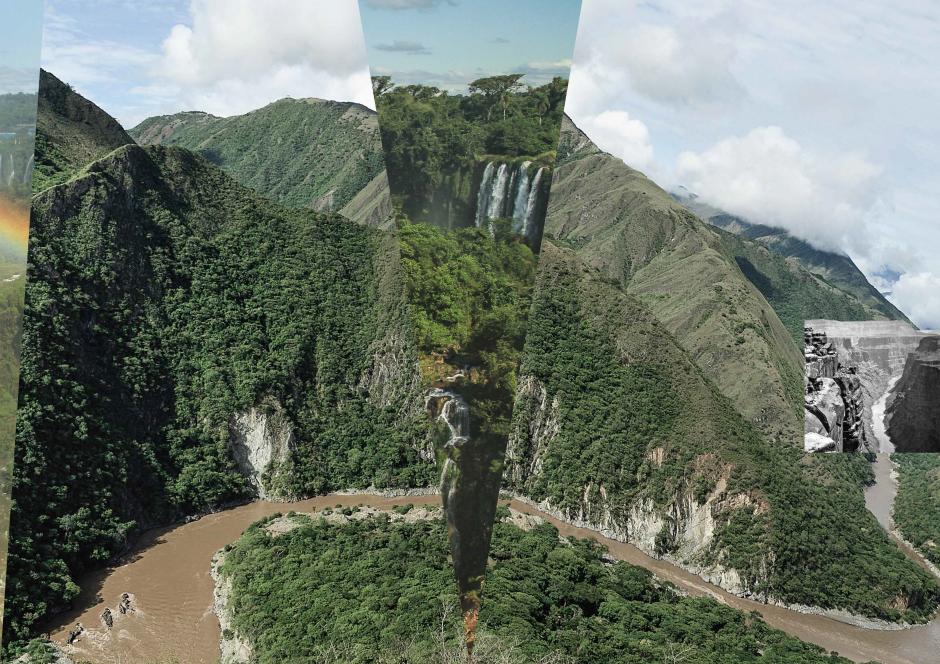 A picture made from splices of photo's joining different rivers on a single course.