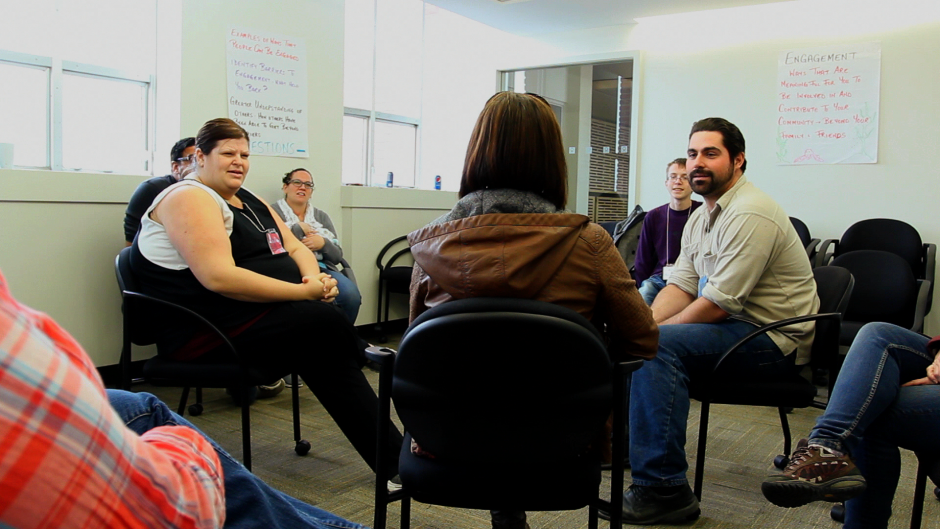 Elizabeth Birak hosts a community forum