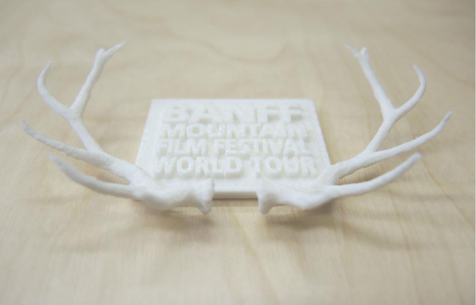 A 3D-printed mini-model of the Banff Mountain Film Festival Award
