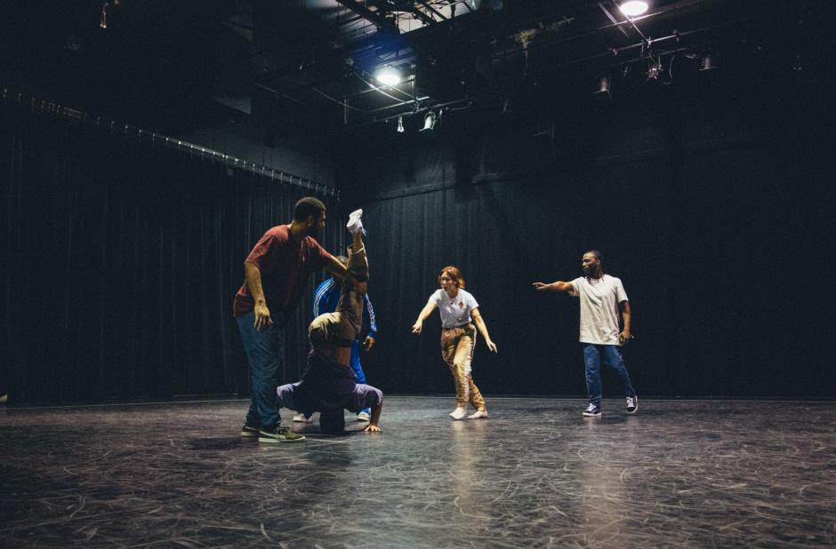 Street dancers rehearse on stage