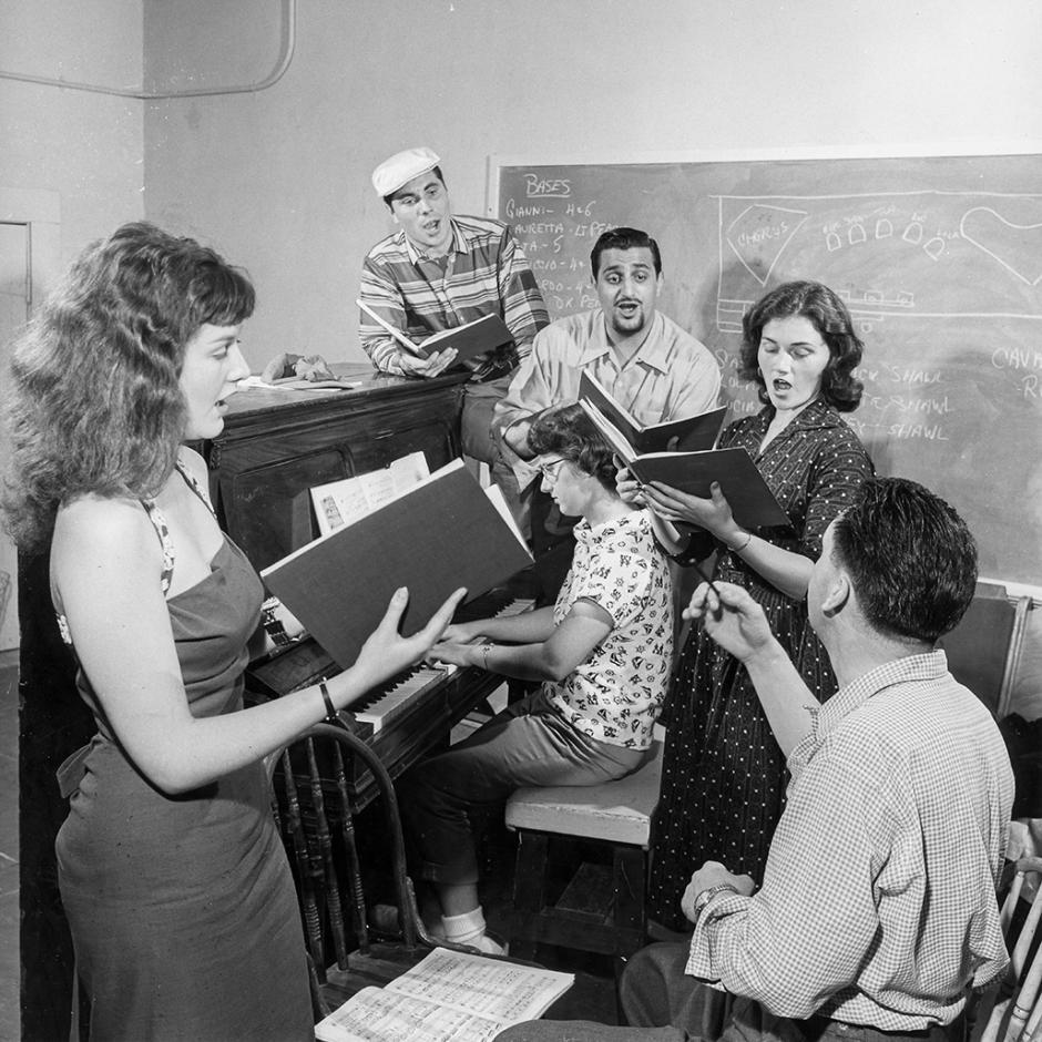 Program participants in 1957 rehearsing for a performance of Giacomo Puccini's comic one-act opera “Gianni Schicchi.” 