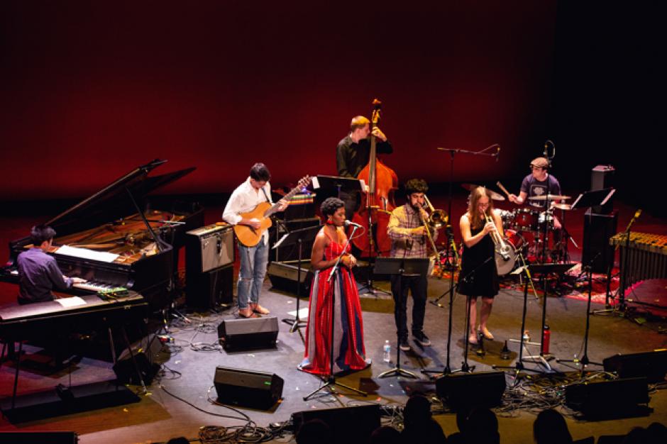 Grahame Haynes Workshop Ensemble Jazz Concert, 2018. Lindsay Abudei, voice; Miranda Agnew, trumpet; Daniel Bruno, trombone; Jack Lawrence, guitar; Kristofer Monson, bass; Jacob Richards, drums; and Matt Wong, piano.