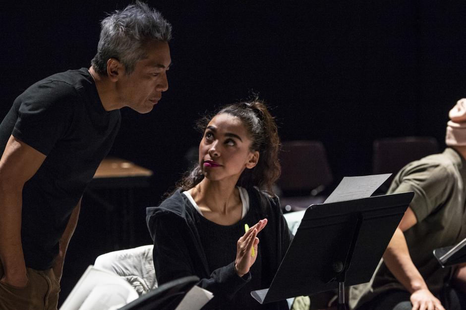 Playwright Hiro Kanagawa with performer Patricia Cerra. Photo by Jessica Wittman