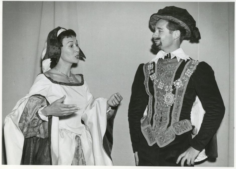 Irene Prothroe archival photograph 2 Photograph of Irene Prothroe as Beatrice in the 1958 Banff Centre production of "Much Ado About Nothing"