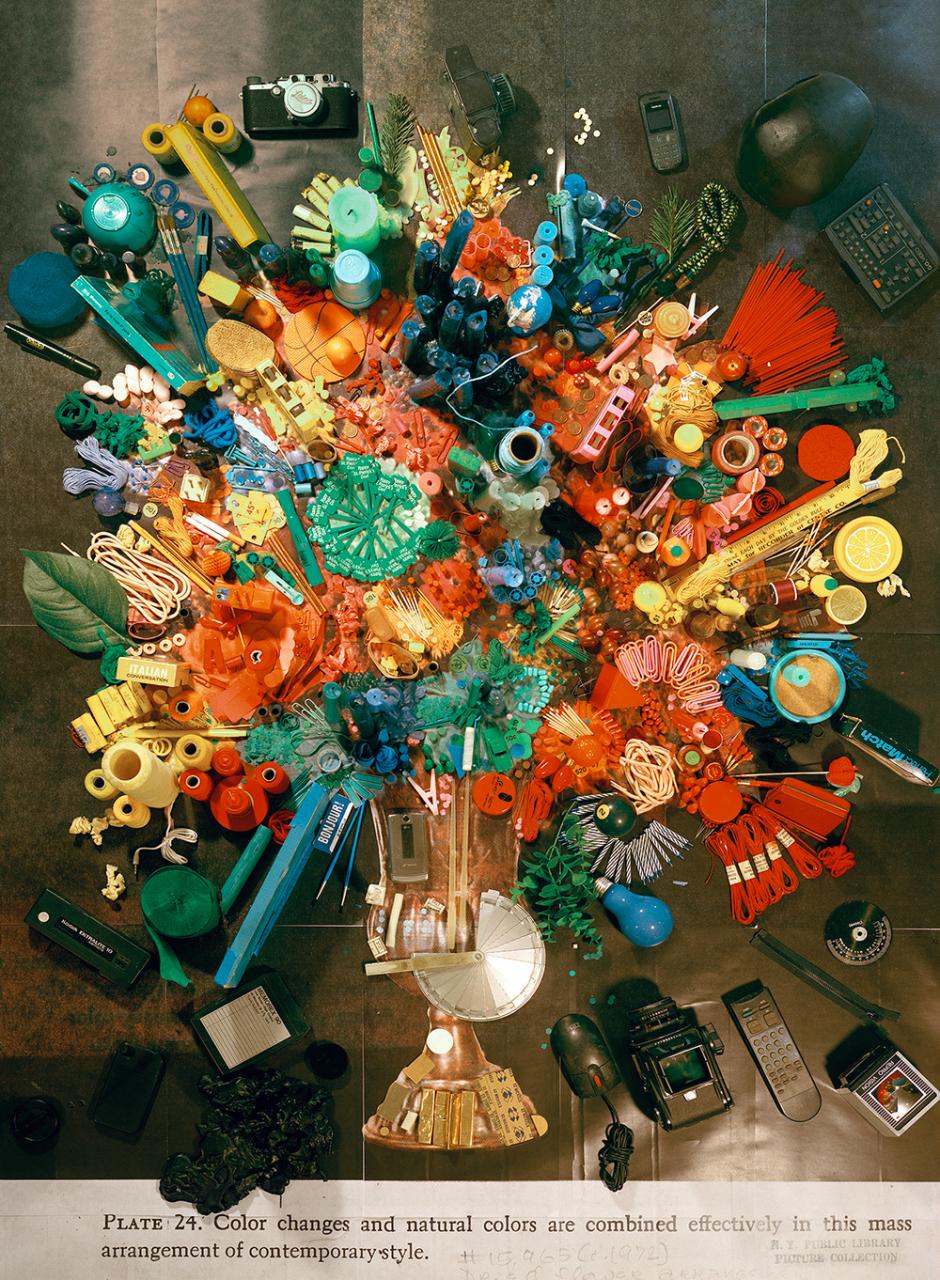 Sara Cwynar, "Contemporary Floral Arrangement 2 (Plate 24. Color Changes and natural colors are combined effectively in this mass arrangement of contemporary style)" (2013). Chromogenic print. 152.4 cm x 111.76 cm. Courtesy of the artist and Cooper Cole 