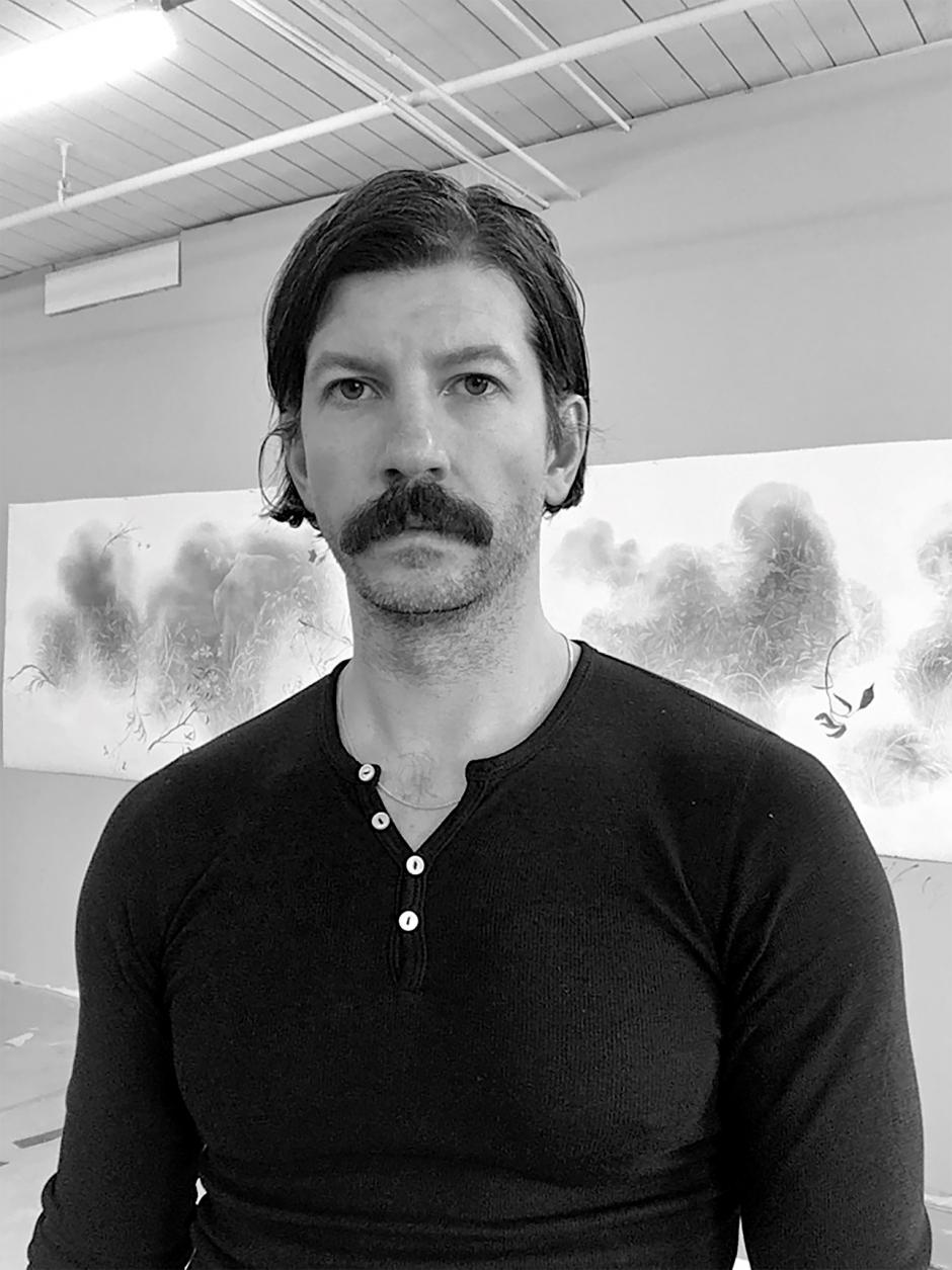 Zachari Logan Photo courtesy of the artist. Black and white photo of program faculty, Zachari Logan