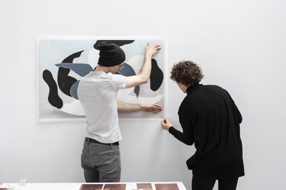 Banff Artist in Residence Summer 2020 Alexander Thompson and Ewelina Skowronska in studio during the Banff Artist in Residence Late Winter 2019 program.