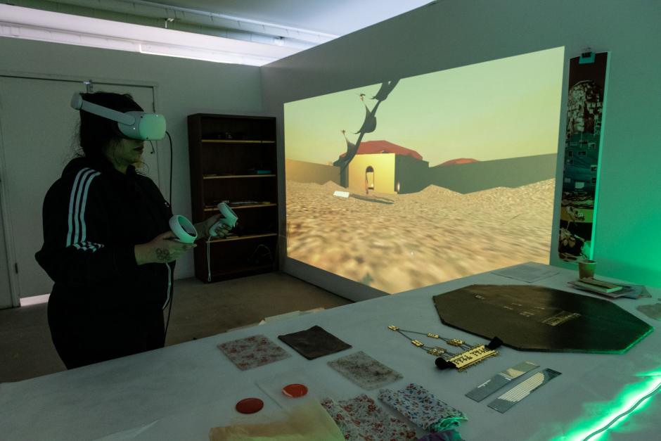 Shirin in her studio at Banff Centre working with projections and VR