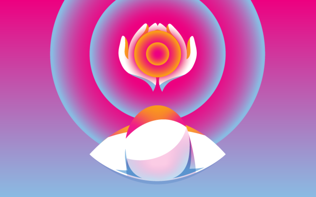 White hat and hands holding circular flower in the Handmaids Tale Illustration