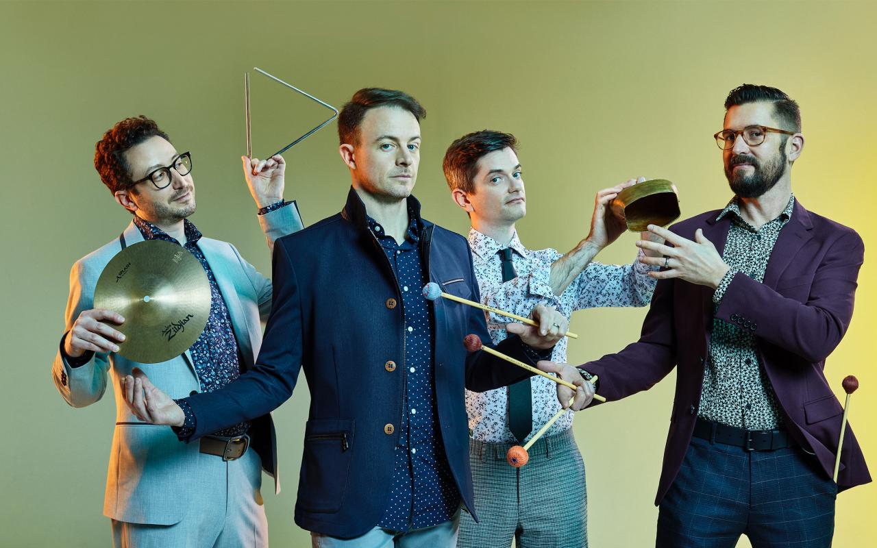 Third Coast Percussion passing instruments. Photo Credit Saverio Truglia