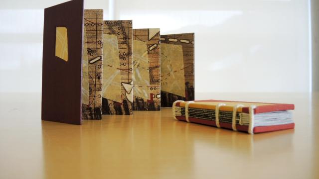 Image of two artists' books by Bonnie Stahlecker, Four Pasages and Land Marks