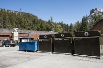 Waste management bins on campus