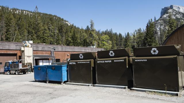 Waste management bins on campus