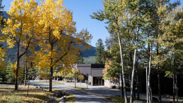 Max Bell Auditorium on Banff Centre campus in the fall