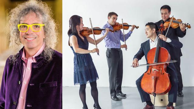 Mark Applebaum (left) and Afiara Quartet (right)