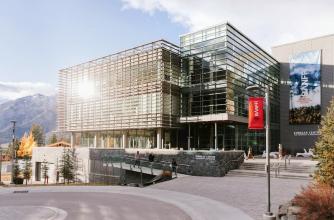 Sunny picture of Kinnear Centre on Banff Centre campus.