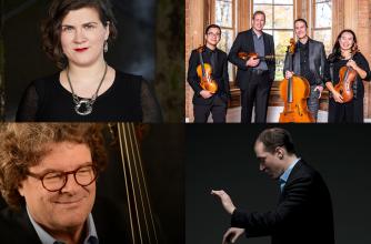 (clockwise from top left:) Ema Nikolovska, New Orford String Quartet, Gilles Vonsattel, Joel Quarrington
