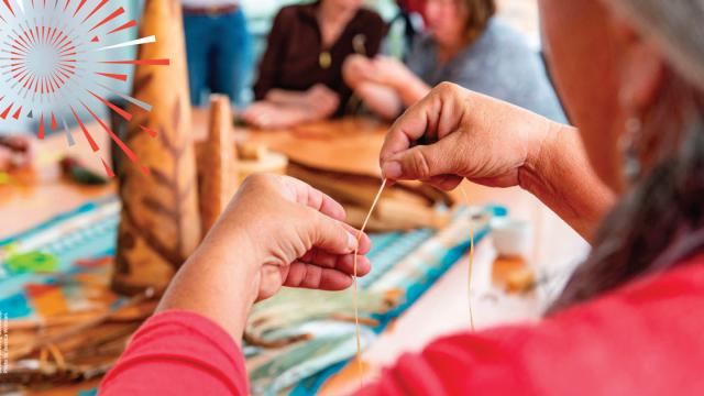 Indigenous Arts Basketweaving Workshop - a woman works with basketweaving materials