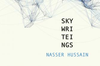 A book cover for SKY WRI TEI NGS by Nasser Hussain