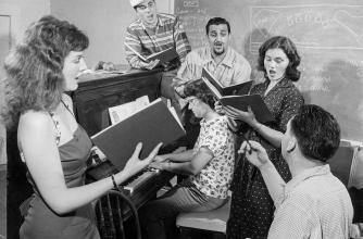 Program participants in 1957 rehearsing for a performance of Giacomo Puccini's comic one-act opera “Gianni Schicchi.” 