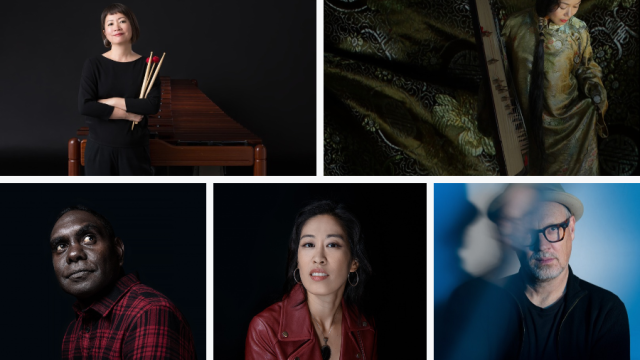 collage of 5 artists portrait 