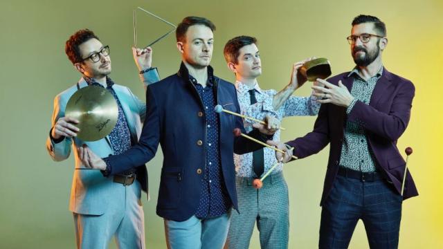 Third Coast Percussion passing instruments. Photo Credit Saverio Truglia