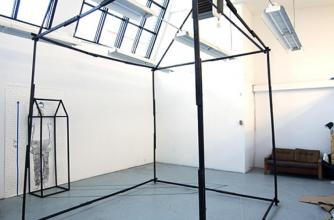 Carbon footprint frame in the studio at Banff Centre, from artist Jordan Schwab