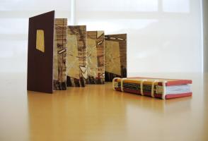 Image of two artists' books by Bonnie Stahlecker, Four Pasages and Land Marks
