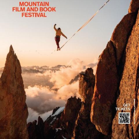 2023 Banff Centre Mountain Film and Book Festival Poster, photo by Antoine Mesnage, Hael Somma in Chamonix, France