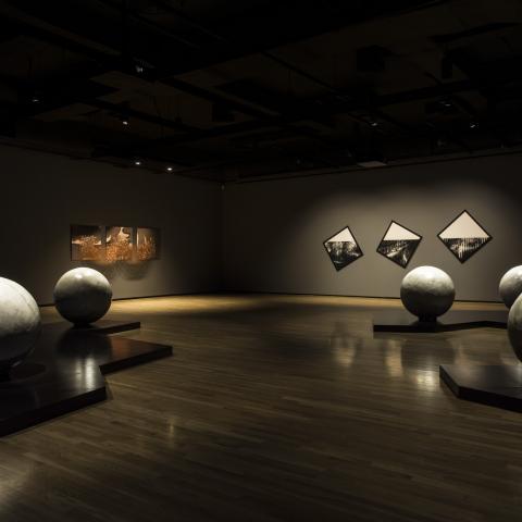    Installation view of Caroline Monnet’s Like ships in the night (2018), courtesy the artist. Walter Phillips Gallery, Banff Centre for Arts and Creativity. Photo by: Rita Taylor