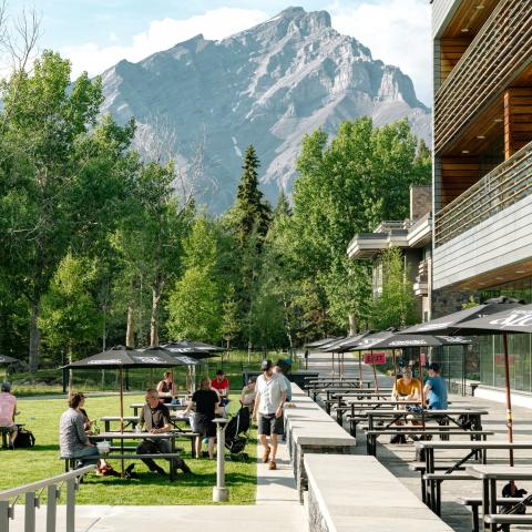 Maclab Bistro's patio area with mountain views