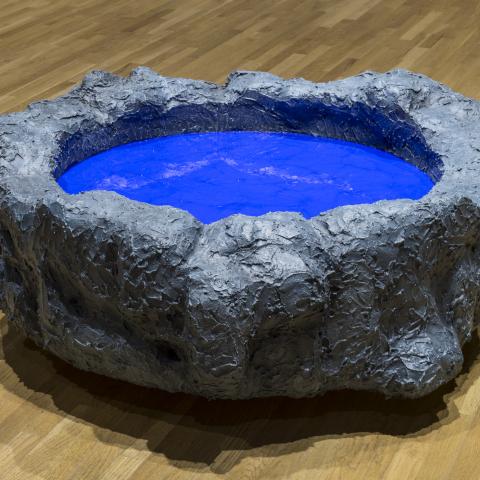 Joo Choon, Lin, "I Only Make Friends With Money" (2013, remade in 2014). Synthetic goo, wood, cement. 120cm x 35cm x approx. Walter Phillips Gallery, The Banff Centre. Photograph by Rita Taylor.