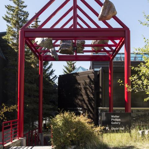 Tyler Los-Jones, installation view of "held above our heads in stone" (2015). Fiberglass, foam, paint, glitter, dimensions variable. Commissioned by Walter Phillips Gallery at The Banff Centre. Photo Rita Taylor