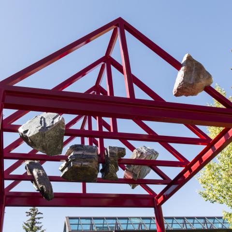 Tyler Los-Jones, installation view of "held above our heads in stone" (2015). Fiberglass, foam, paint, glitter, dimensions variable. Commissioned by Walter Phillips Gallery at The Banff Centre. Photo Rita Taylor