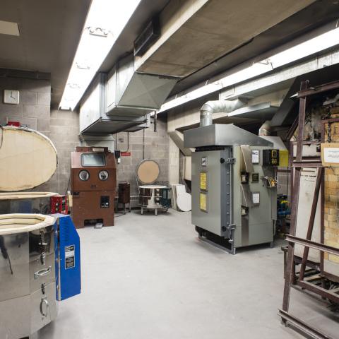 Electric kilns and sand blaster in the ceramic faciltiies